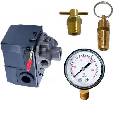 Kit Manômetro Válvula de Segurança Dreno Pressostato 4 vias Baixa Pressão
