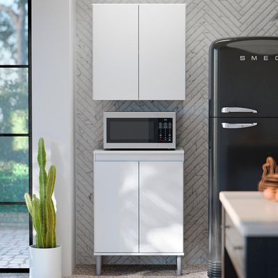 Armário De Cozinha Aéreo E Balcão Com Tampo Italy Branco - Ej Móveis