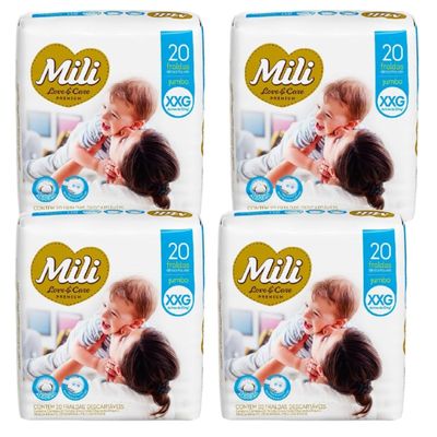 Fralda Descartável Mili Love &amp; Care  4 Pacotes c/20  Tam:XXG