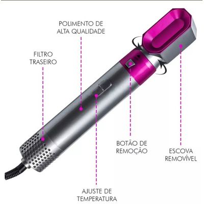 Escova Secadora 5 Em 1 Elétrica Ar Quente Modeladora Pente Voltagem 110v
