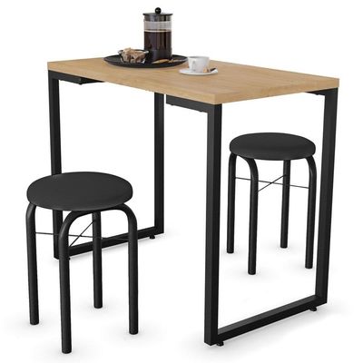 Conjunto Mesa De Cozinha 90cm 2 Banquetas Nature