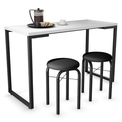 Conjunto Mesa De Cozinha 120cm 2 Banquetas Branco