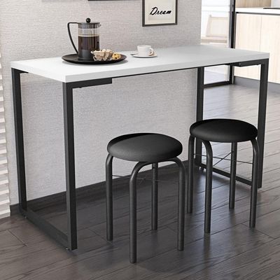 Conjunto Mesa De Cozinha 120cm 2 Banquetas Branco