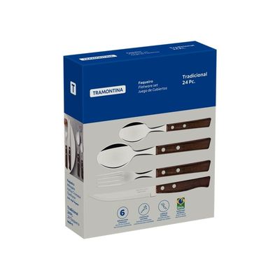 Conjunto Talheres 24 Pçs Tradicional Cabo Madeira Tramontina