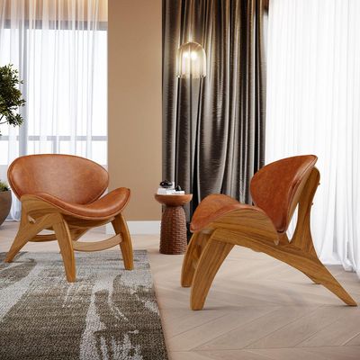 Kit 2 Poltronas Decorativa Orgânica Sala Living Kadosh L02 Couríssimo Camel - Lyam Decor