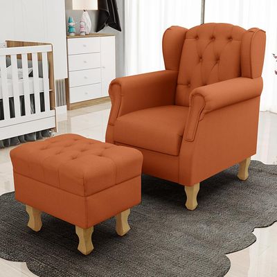 Poltrona De Amamentação Yara P02 Com Puff Paris L02 Tecido Terracota - Lyam Decor