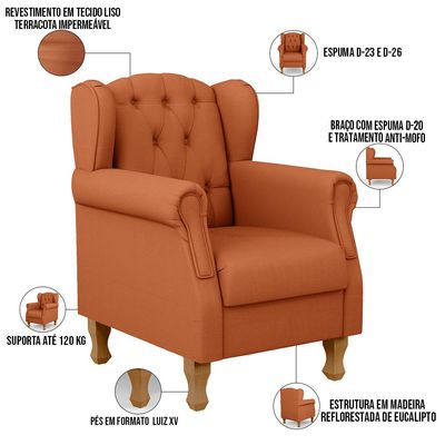 Poltrona De Amamentação Yara P02 Com Puff Paris L02 Tecido Terracota - Lyam Decor