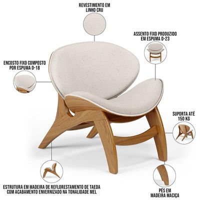 Poltrona Decorativa Orgânica Sala Living Kadosh L02 Linho Cru - Lyam Decor