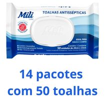 Toalhas Antissépticas Mili 14 pacotes c/ 50 (total: 700 toalhas)-sem álcool