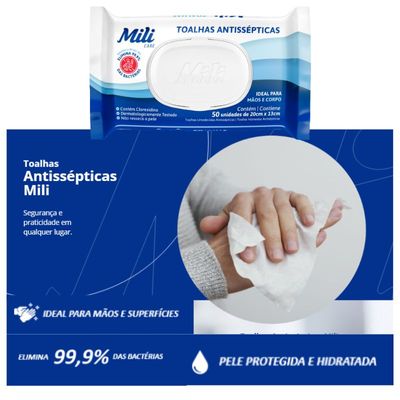 Toalhas Antissépticas Mili 16 pacotes c/ 50 (total: 800 toalhas)-sem álcool