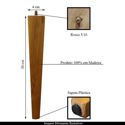 Pé Palito Quadrado Madeira 30cm para Poltrona Mesa Lateral Puff Mel G75 - Gran Belo