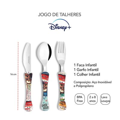 Talheres Infantil Disney Carros Jogo Garfo Faca Colher 3un