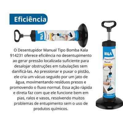Desentupidor Manual De Vaso Pia Bomba Sucção Multiuso Kala