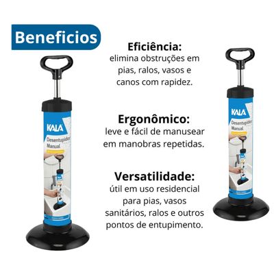 Desentupidor Manual De Vaso Pia Bomba Sucção Multiuso Kala