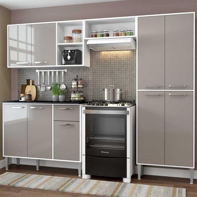 Cozinha Compacta Multimóveis Xangai Plus Fg2840 Com Armário E Balcão Branca/lacca Fumê
