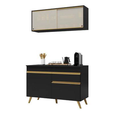 Cozinha Compacta Multimóveis Fg3688 Armário E Balcão Preta