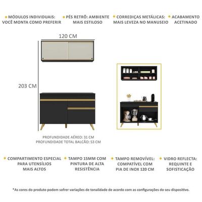 Cozinha Compacta Multimóveis Fg3688 Armário E Balcão Preta