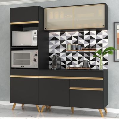 Cozinha Compacta Multimóveis Fg3695 Armário E Balcão Preta