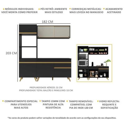 Cozinha Compacta Multimóveis Fg3695 Armário E Balcão Preta