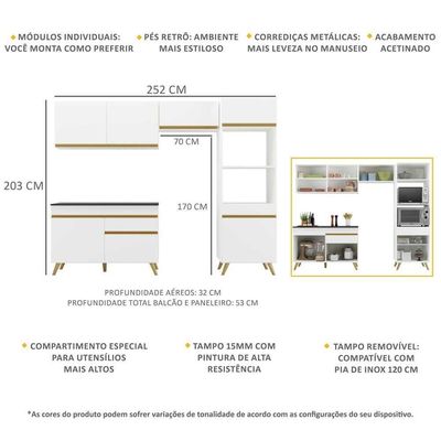 Cozinha Compacta Multimóveis Fg3693 Armário E Balcão Branca