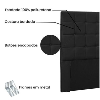 Cabeceira Verona Cama Box King 195 Cm Corino Preto