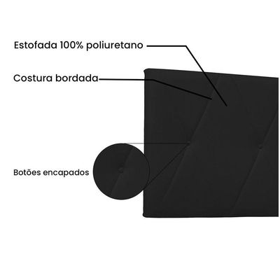Cabeceira Aquilla Cama Box Queen 160 Cm Corino Preto