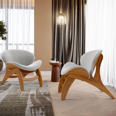 Kit 2 Poltronas Decorativa Orgânica Sala Living Kadosh L02 Bouclê Cinza - Lyam Decor