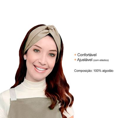 Faixa de Cabelo Turbante Bandana Bege Chef Cozinha Bar 10un