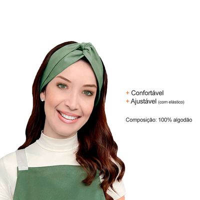 Faixa de Cabelo Bandana Verde Bege Chef Cozinha Spa 2un