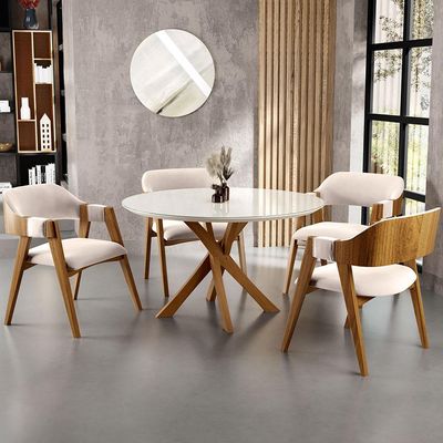Kit 04 Cadeiras Para Sala de Jantar e Estar Living Estofada Suran L02 Suede Bege - Lyam