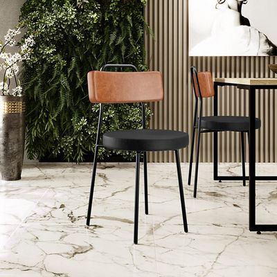 Cadeira Decorativa Estofada Para Sala De Jantar Barcelona L02 Couríssimo Camel Preto - Lyam