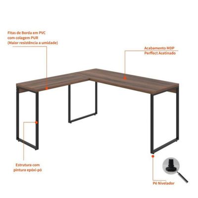 Conjunto de Mesa Kuadra Nogal 150 cm com Cadeira de Escritório Diretor Giratória Oslo Preta