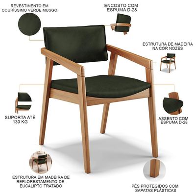 Kit 04 Cadeiras Para Sala de Jantar Estar Living Giorgia B04 Couríssimo Verde Musgo - Lyam Decor