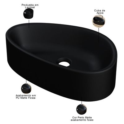Cuba de Apoio Gota Para Banheiro Lavabo C01 BG43W Preto Matte Fosca  - Lyam