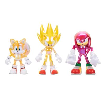 Kit 3 Bonecos Sonic Super Sonic Knuckles Tails Sunny - 4556