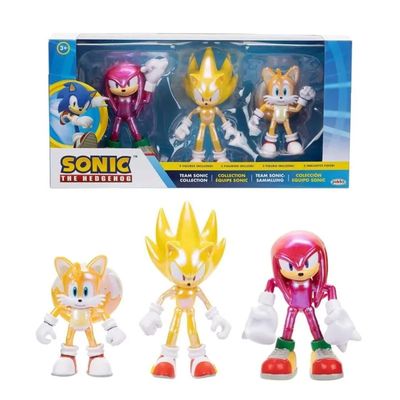 Kit 3 Bonecos Sonic Super Sonic Knuckles Tails Sunny - 4556