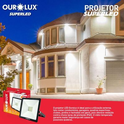 Projetor Led Slim 100w Preto 3000k - Ourolux Refletor Superled Slim 3000k 100w Bivolt Preto