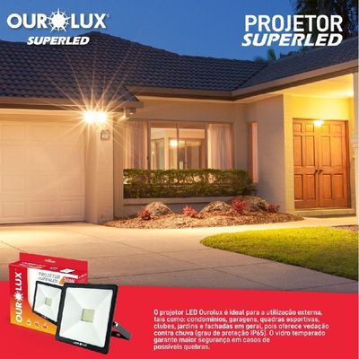 Projetor Led Slim 100w Preto 3000k - Ourolux Refletor Superled Slim 3000k 100w Bivolt Preto