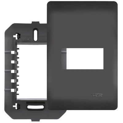 Placa 4x2 Com Suporte E 1 Módulo Horizontal Habitat Black - 4071 - Fame