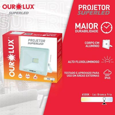 Projetor Slim Superled Branco 10 Watts Bivolt 6500k - 03260 - Ourolux