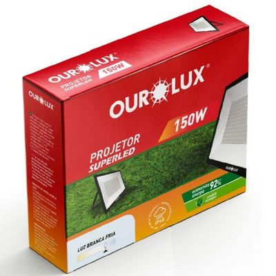 Projetor Superled Slim Preto Bivolt De 150 Watts E 6500k - 03268 - Ourolux