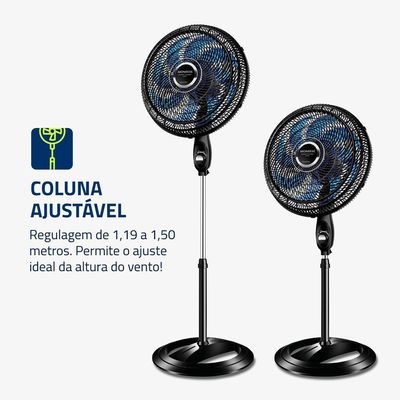Ventilador De Coluna Mondial 40cm Super Turbo 8 Pás VTX-40C-Crystal Preto Azul 110V