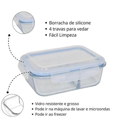 Marmita Com Divisória 1040ml Separar Legumes Da Comida Hermético