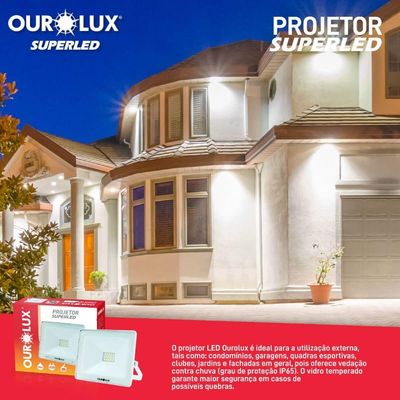 Projetor Slim Superled Branco 30 Watts Bivolt 6500k - 03262 - Ourolux