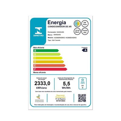 Ar Condicionado Split Cassete Inverter Samsung 360º WindFree 53.000 BTUs Quente E Frio 220V R-32