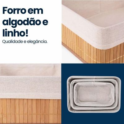 Conjunto 3 Cesto Organizador Multiuso Em Bambu