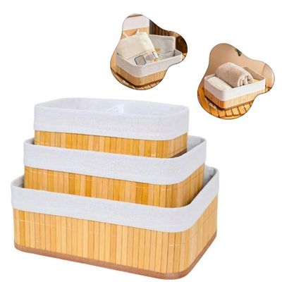 Conjunto 3 Cesto Organizador Multiuso Em Bambu