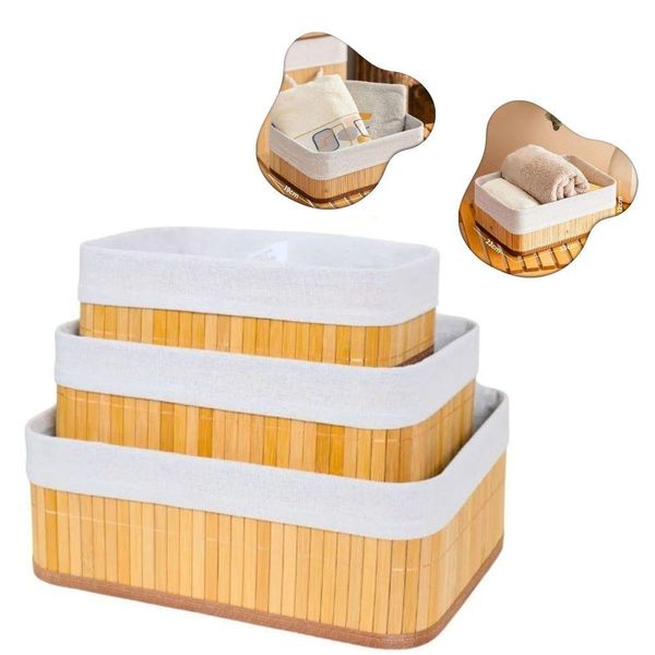 Conjunto 3 Cesto Organizador Multiuso Em Bambu