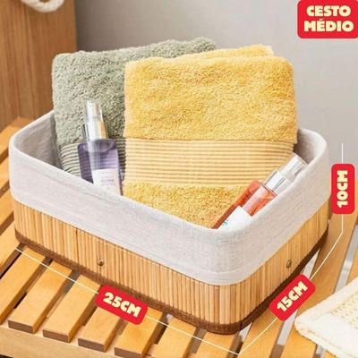 Conjunto 3 Cesto Organizador Multiuso Em Bambu
