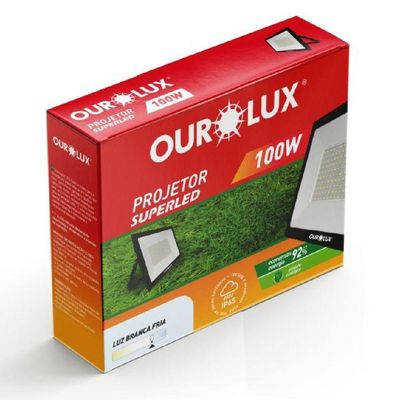 Projetor Superled Slim Preto Bivolt De 100 Watts E 6500k - 03267 - Ourolux